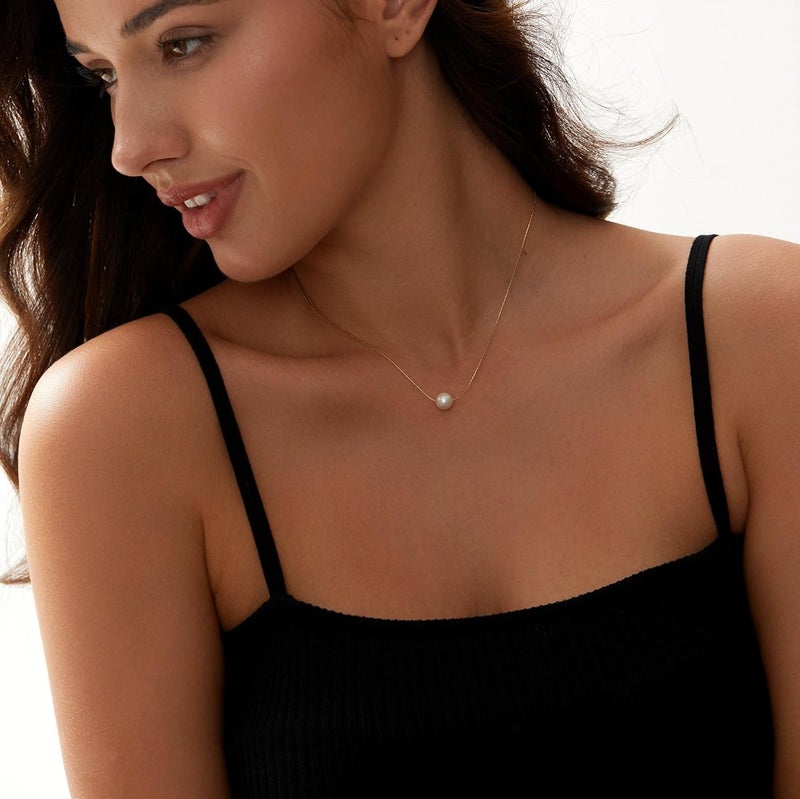 Treasure Bender Pearl Necklaces for Women Trendy, 14k Gold Plated Dainty Necklace Simple Pearl Drop Single Charm Pendant Necklace Birthday Wedding Gifts Gold Jewelry for Women - Image 5
